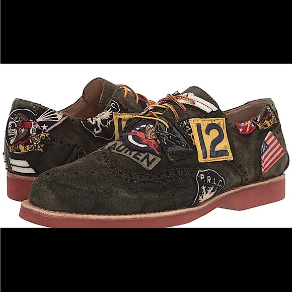 🪖POLO RALPH LAUREN Rhett Suede Leather Wingtip Patchwork Shoe - Picture 2 of 4